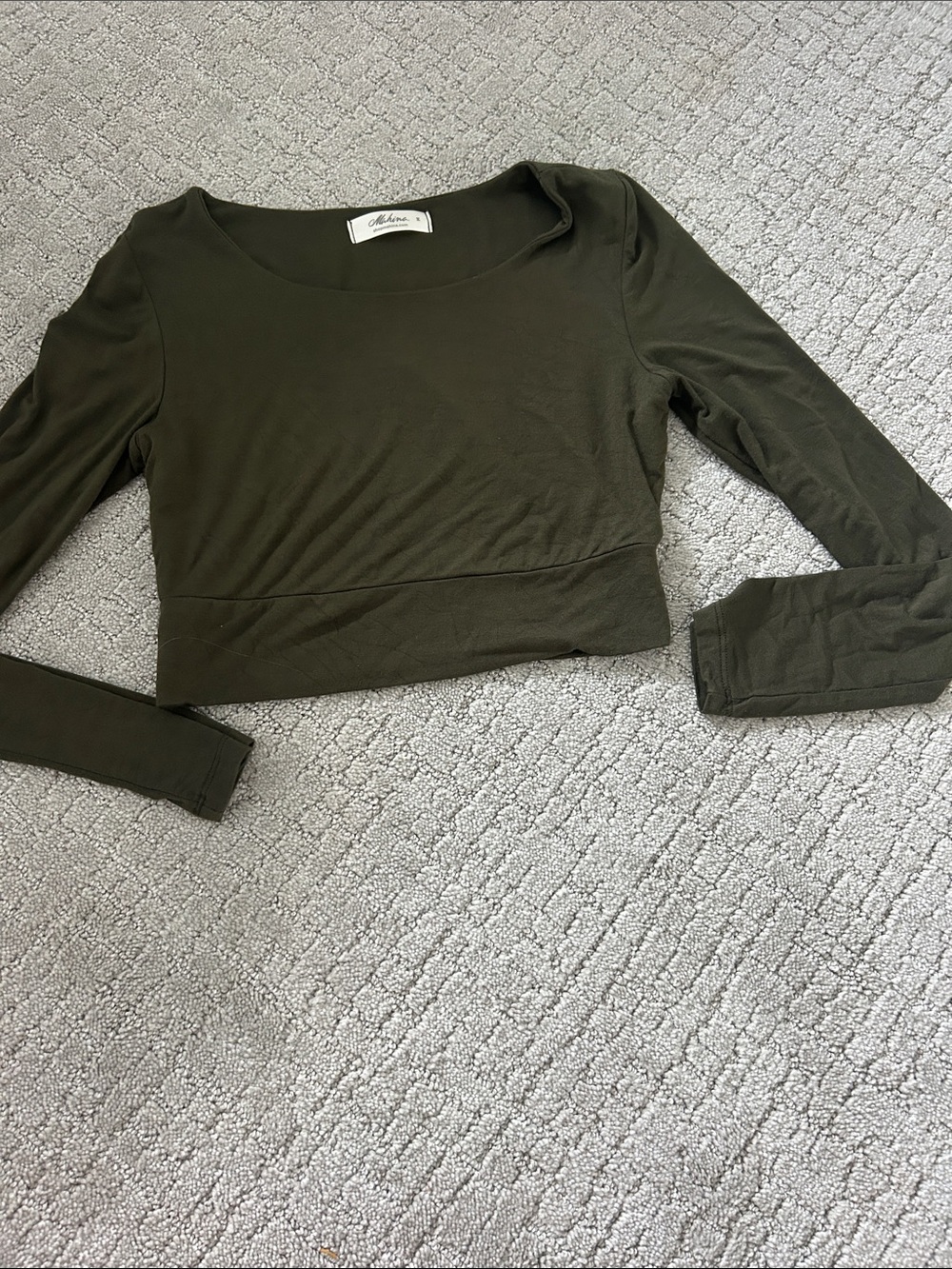 mahina Olive Green Long-Sleeve Scoop Neck Crop Top
